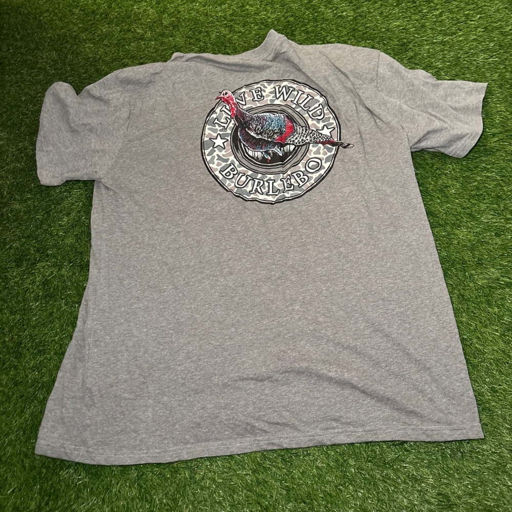 Burlebo Mens XL Gray Short Sleeve Pocket T-Shirt Turkey Live Wild Graphic Tee - Picture 7 of 9